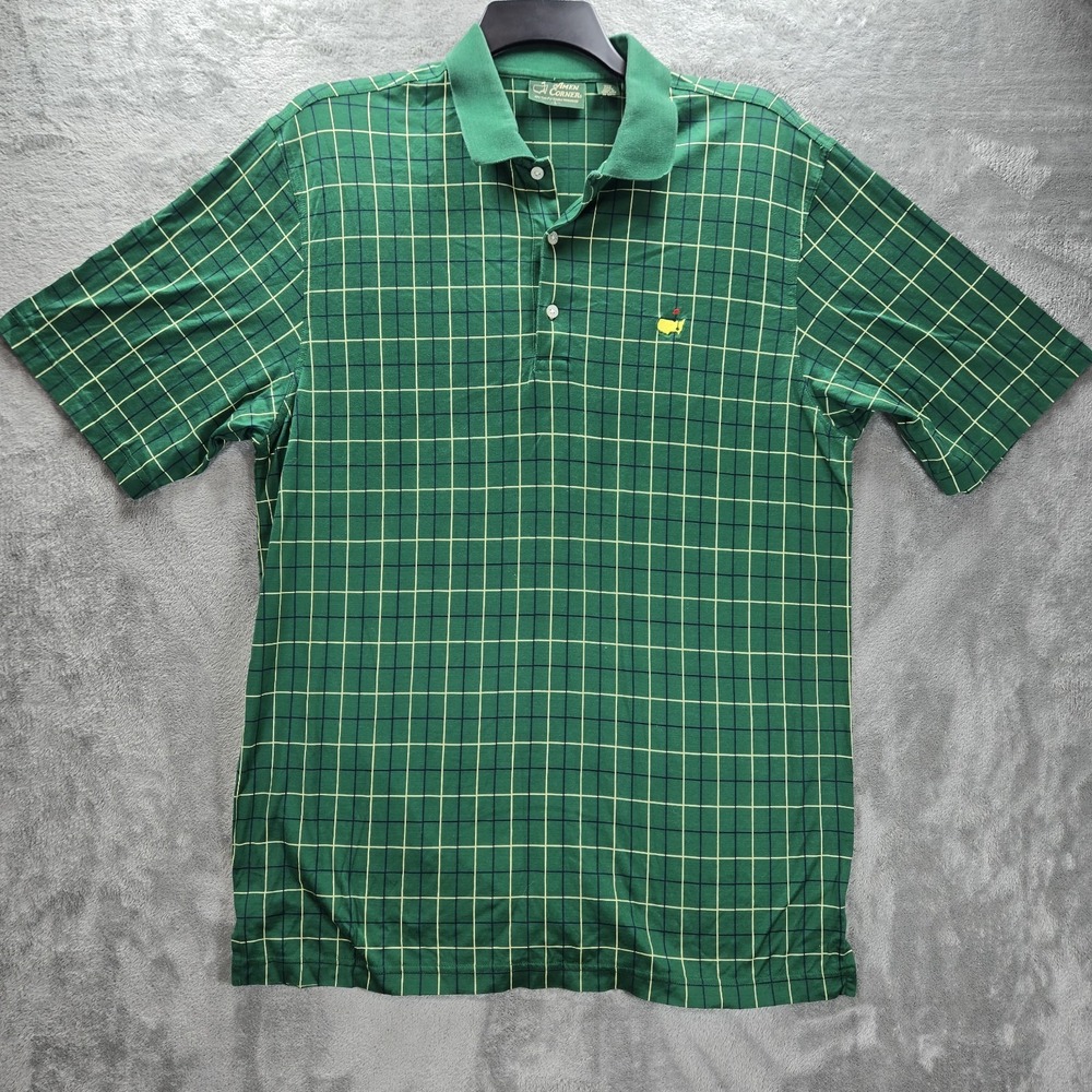 Masters Augusta Amen Corner Men's Sz L Green Plaid Polo‎ Golf Shirt EUC
